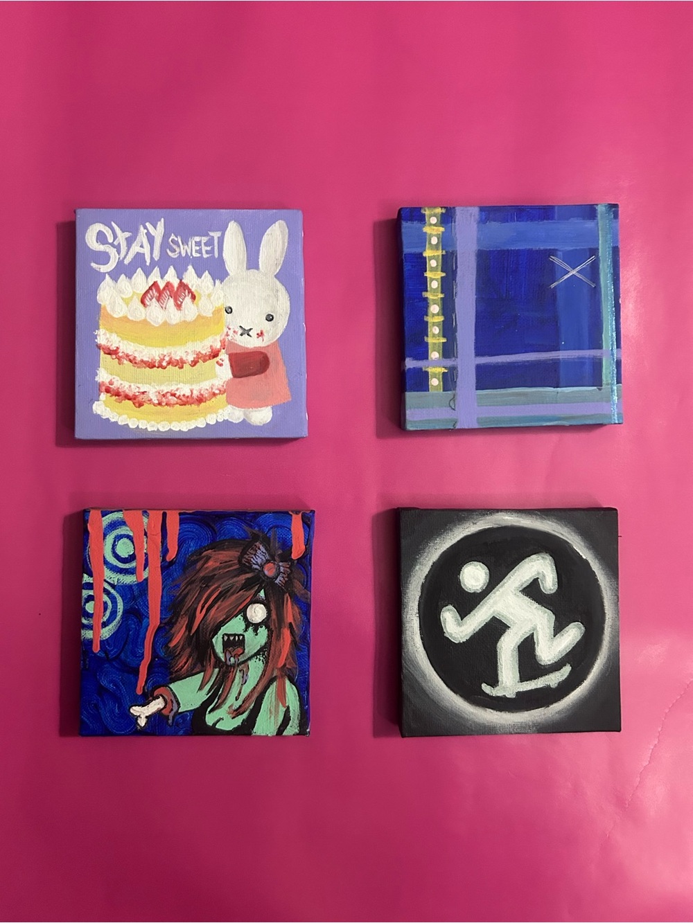 Set of 4 Mini Canvas Paintings Bundle - Pink, Purple, Blue, Black